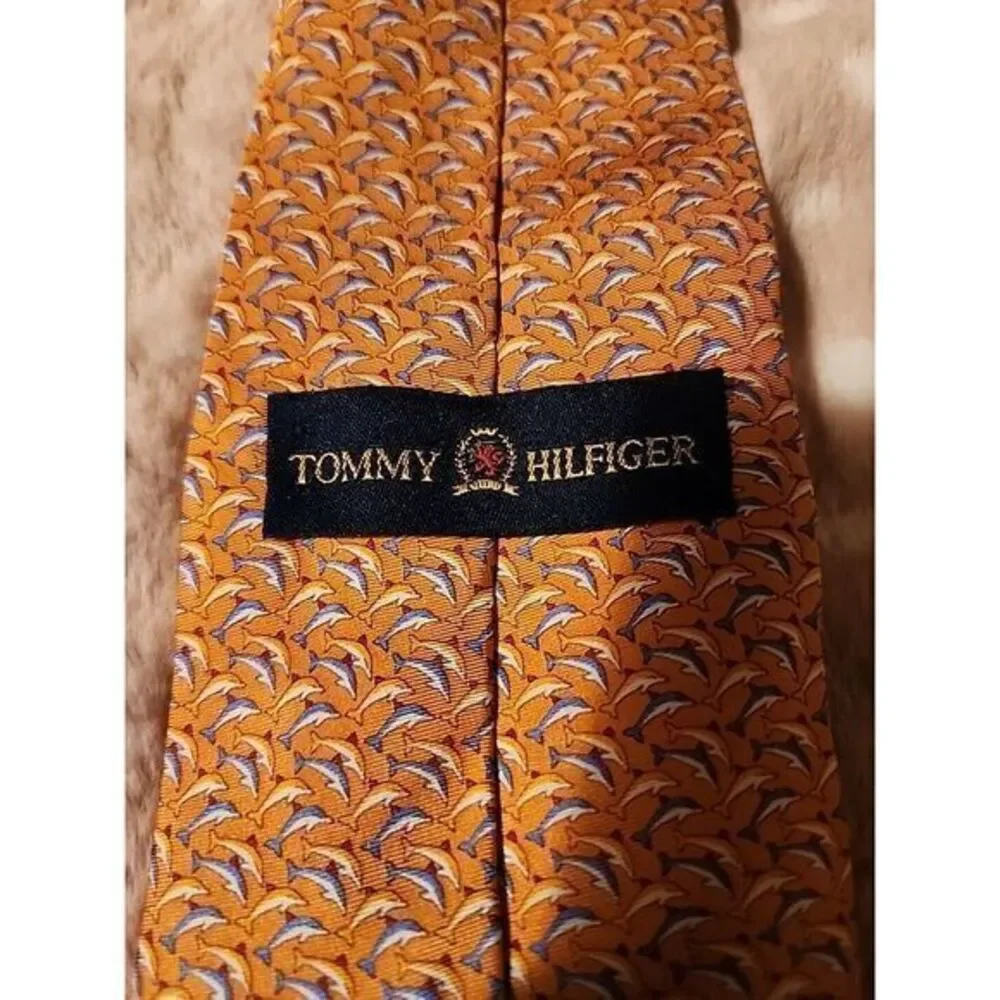 Tommy Hilfiger Orange Dolphins Men's Silk Neck Tie 58
